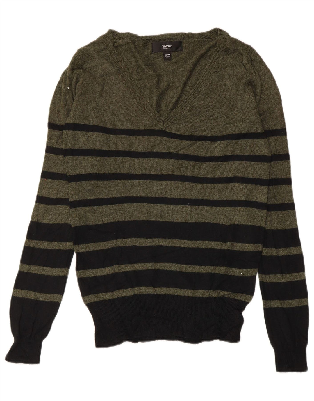 Женский джемпер с v-образным вырезом MOSSIMO UK 6 XS, нейлон в полоску цвета хаки