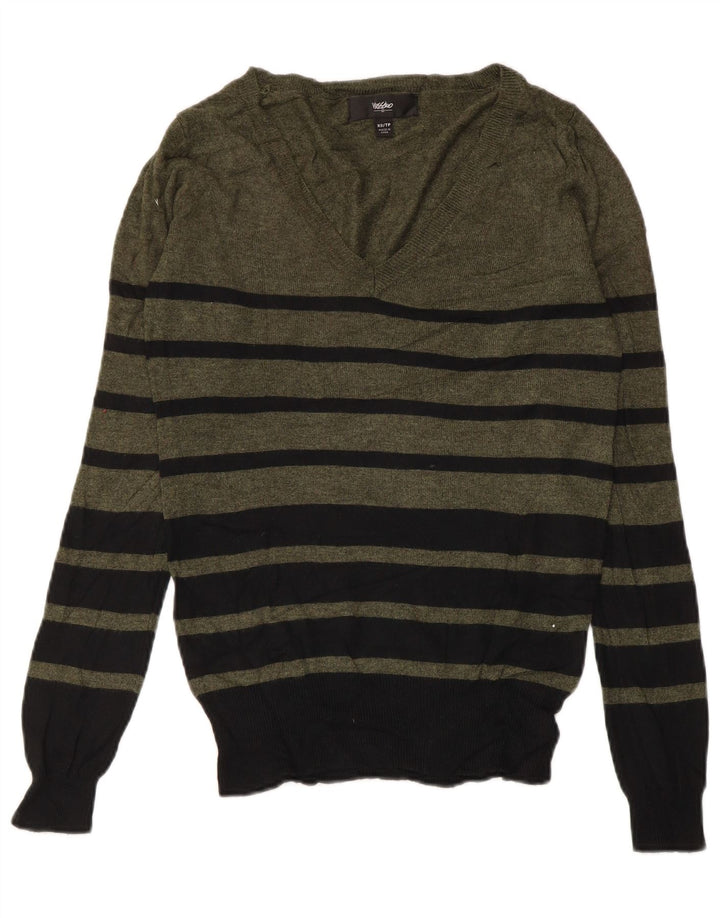 Женский джемпер с v-образным вырезом MOSSIMO UK 6 XS, нейлон в полоску цвета хаки