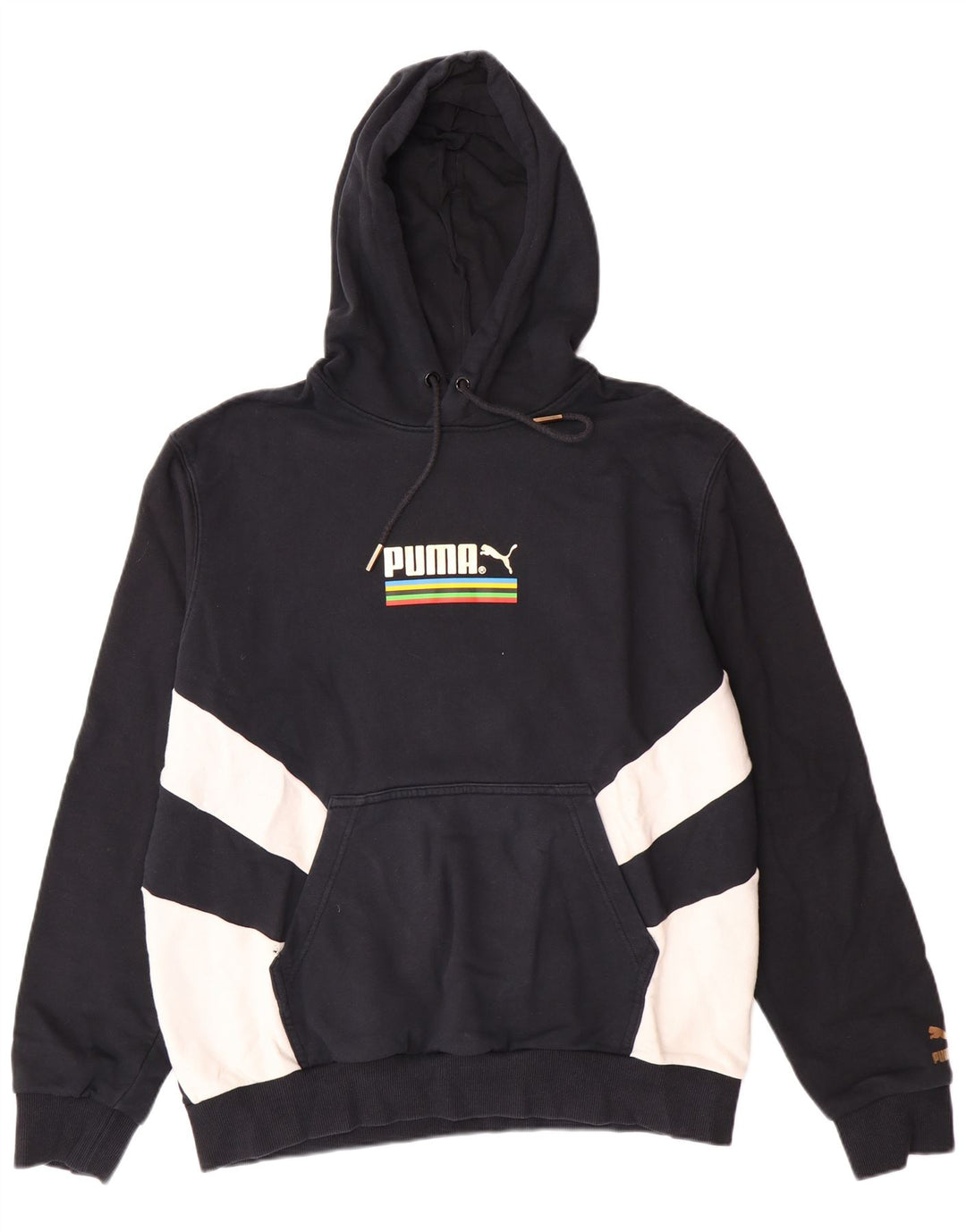 Мужской джемпер с капюшоном PUMA, большой черный, хлопок с цветными блоками