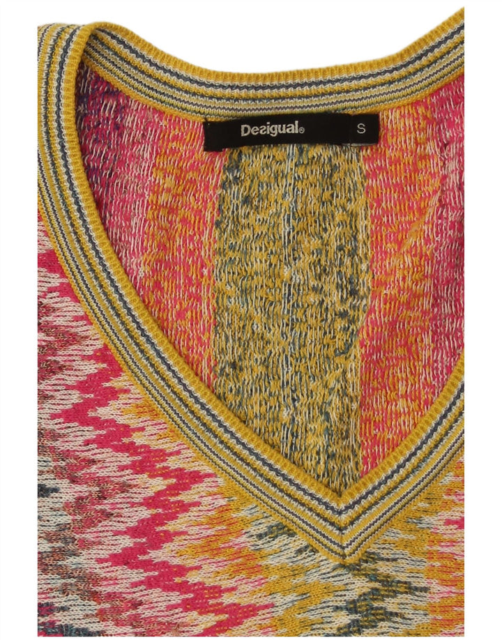 Женский джемпер с v-образным вырезом DESIGUAL UK 10, маленький разноцветный шеврон