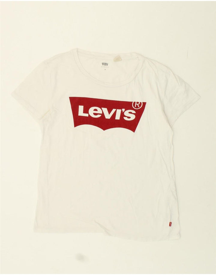 LEVI'S Womens Graphic T-Shirt Top UK 12 Medium White Cotton Vintage Levi's and Second-Hand Levi's from Messina Hembry 