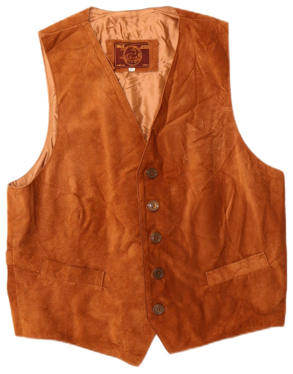 Vintage Womens Suede Waistcoat UK 20 2XL Brown Leather