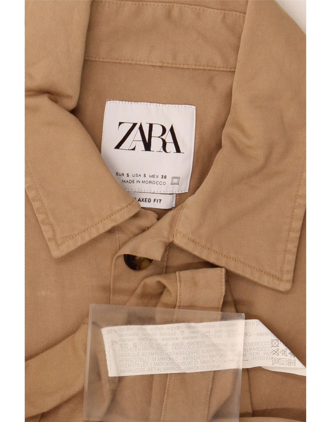Мужская рубашка свободного кроя ZARA, маленький размер, бежевый хлопок