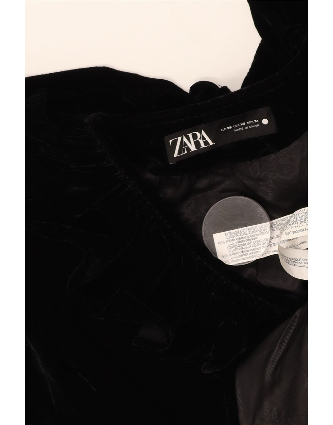 Женский бархатный пиджак ZARA UK 6 XS, черный полиэстер