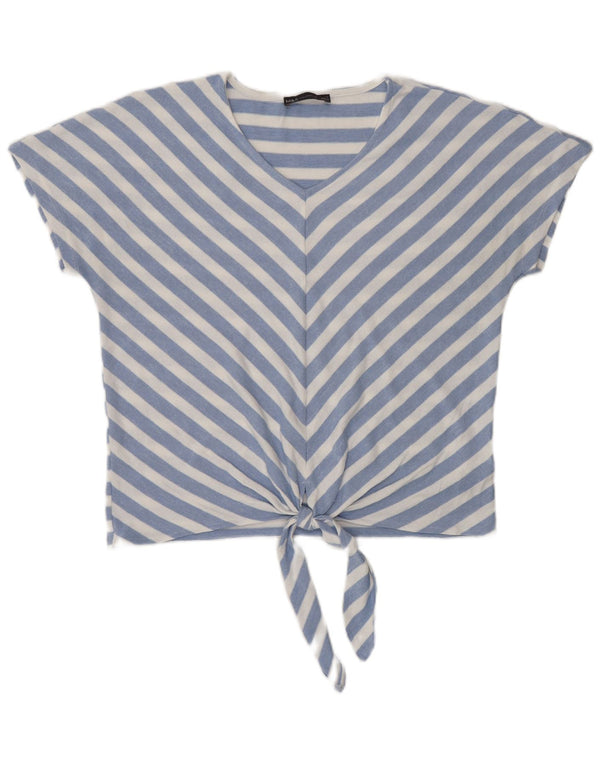 Marks & Spencer Womens Front Tie Blouse Top UK 12 Medium Blue Striped