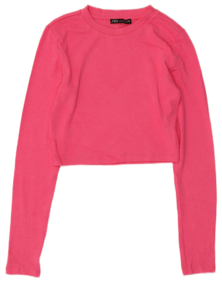 Женский укороченный топ Zara с длинным рукавом UK 12, хлопок среднего розового цвета