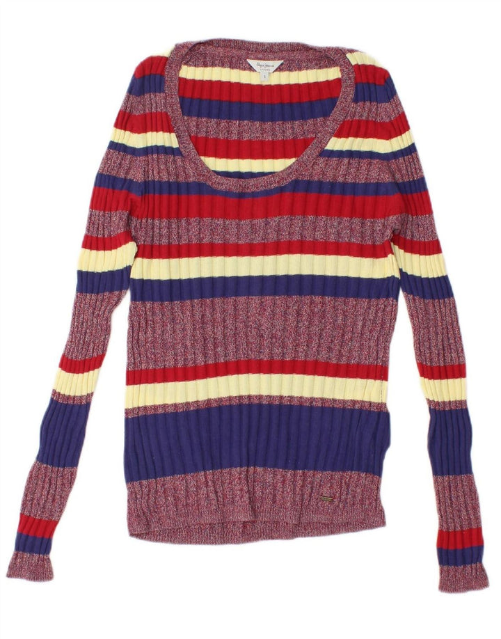 PEPE JEANS Womens Boat Neck Jumper Sweater UK 8 Small Multicoloured