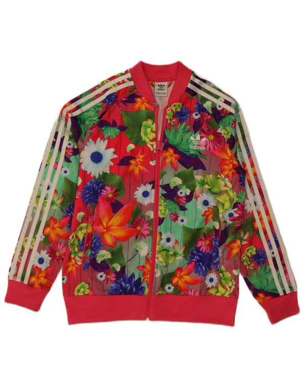 ADIDAS Girls Tracksuit Top Jacket 12-13 Years Multicoloured Floral