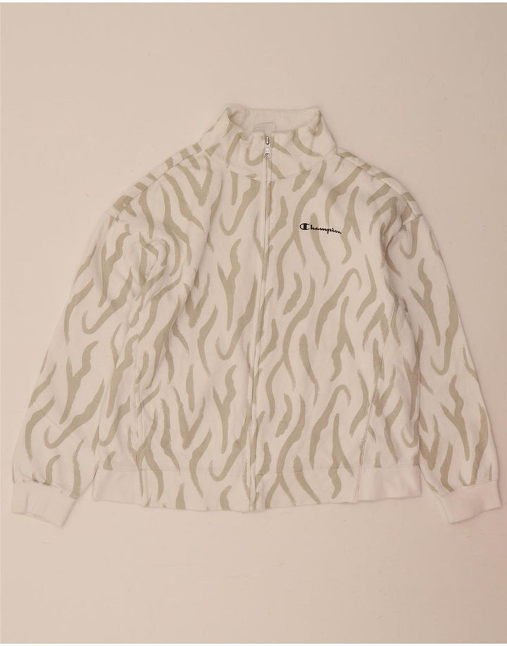 CHAMPION Womens Tracksuit Top Jacket UK 14 Medium Off White Animal Print Vintage Champion and Second-Hand Champion from Messina Hembry 