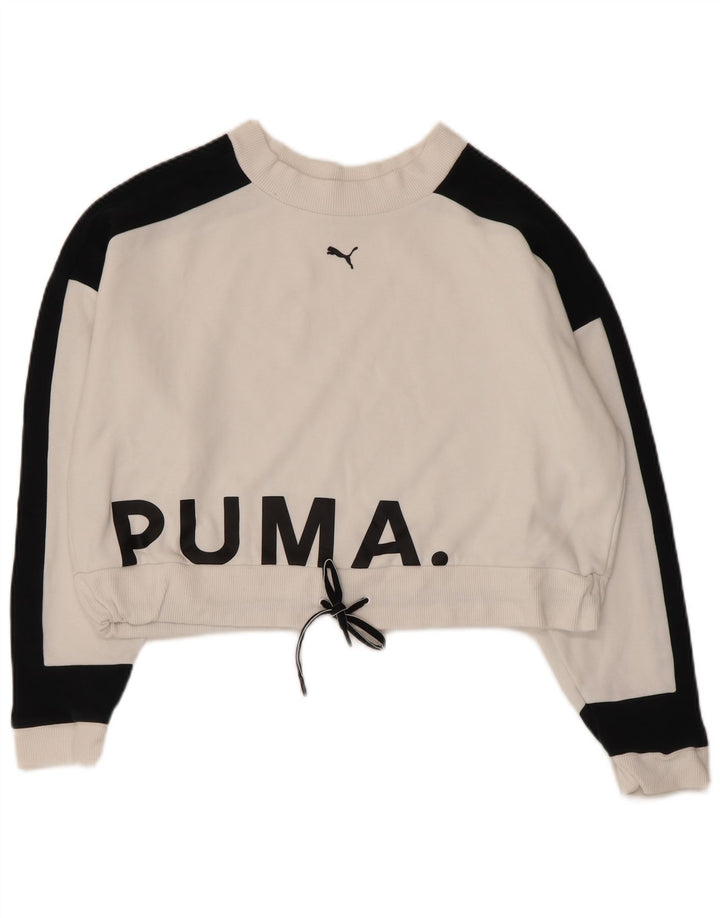 Женский укороченный свитшот с графическим рисунком Puma UK 14, средний белый цвет с цветными блоками