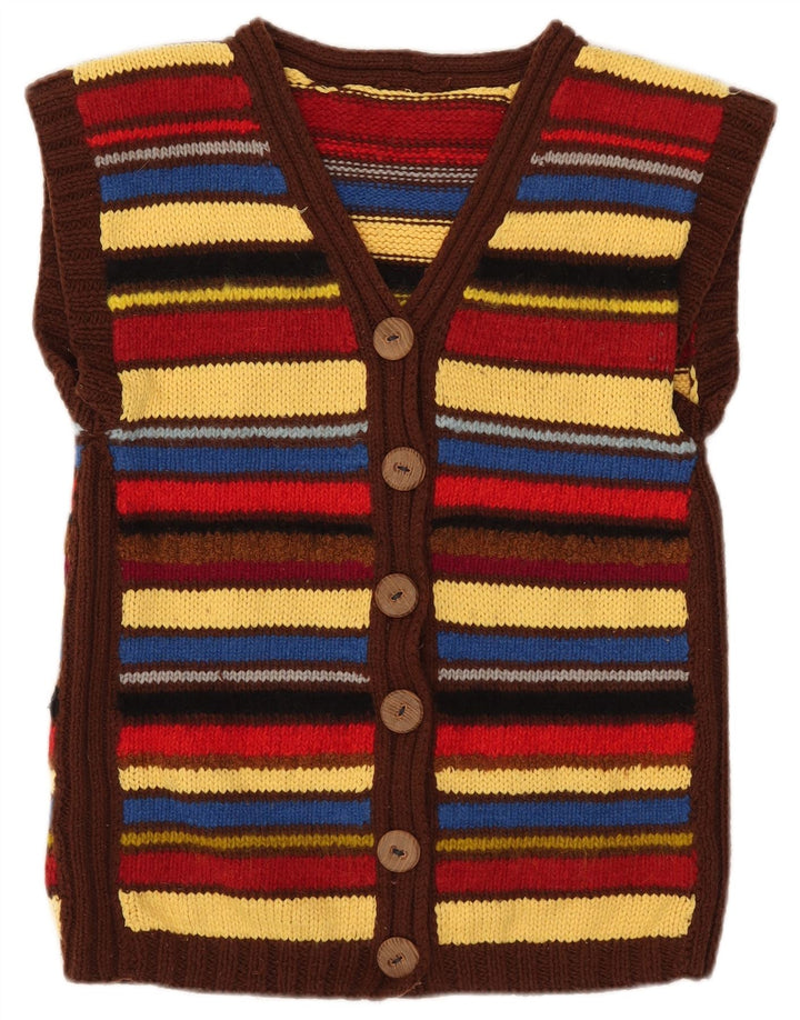 Винтажный женский кардиган-свитер UK 12, средний, разноцветный в полоску
