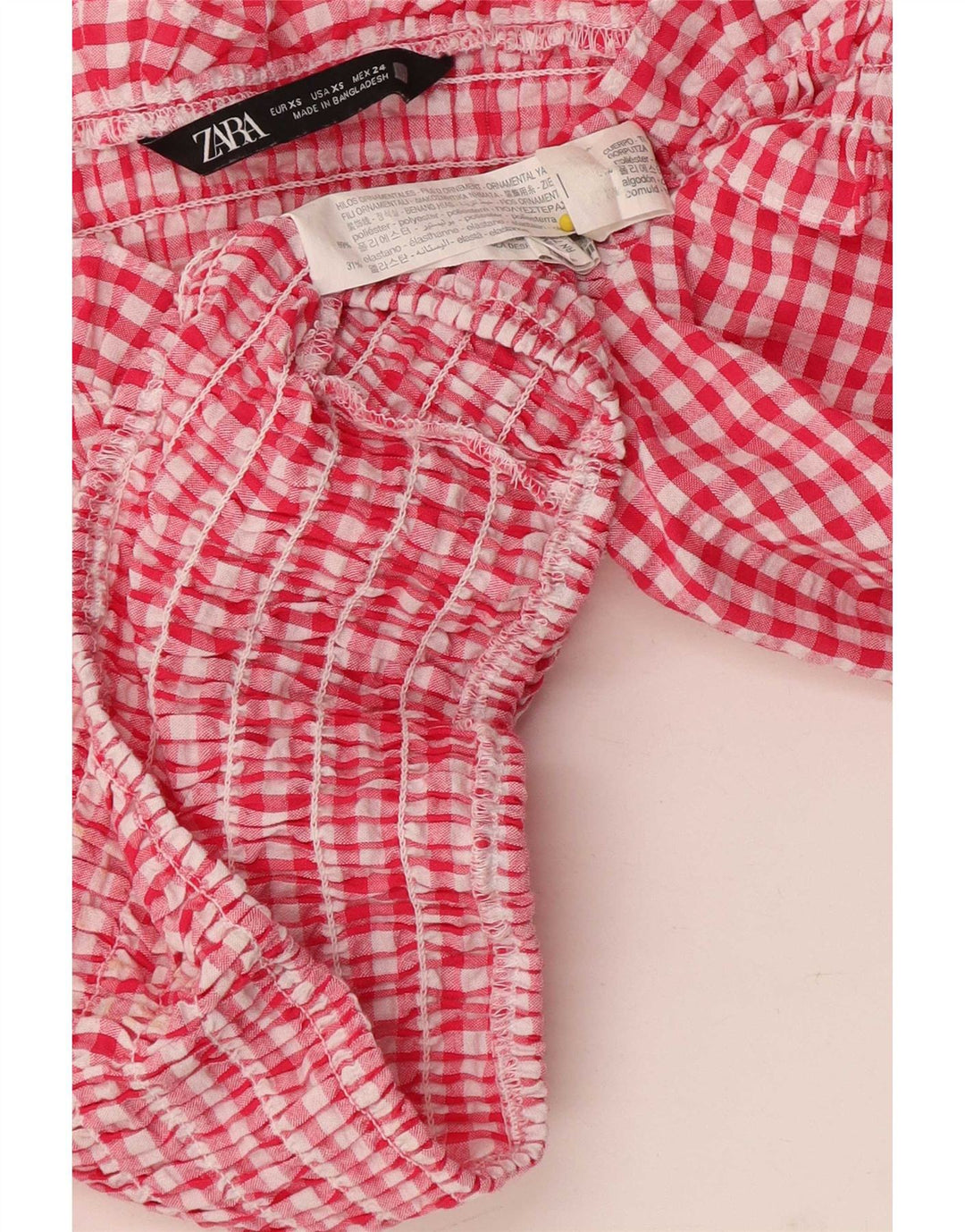 Женский укороченный топ с открытыми плечами с рукавами 3/4 Zara UK 4 XS, красный полиэстер в мелкую клетку