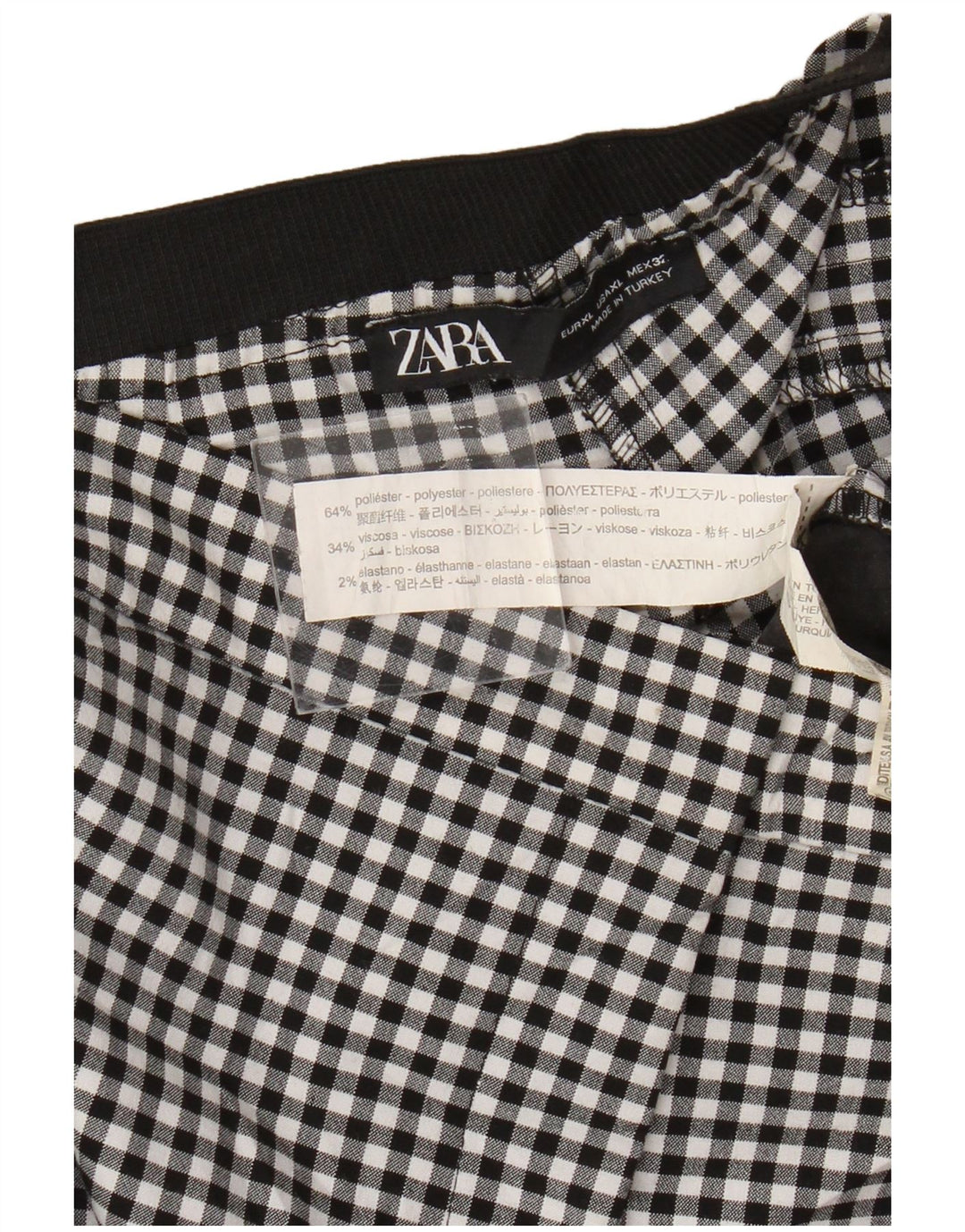 Женские узкие брюки чинос Zara XL W32 L27, черный полиэстер в мелкую клетку