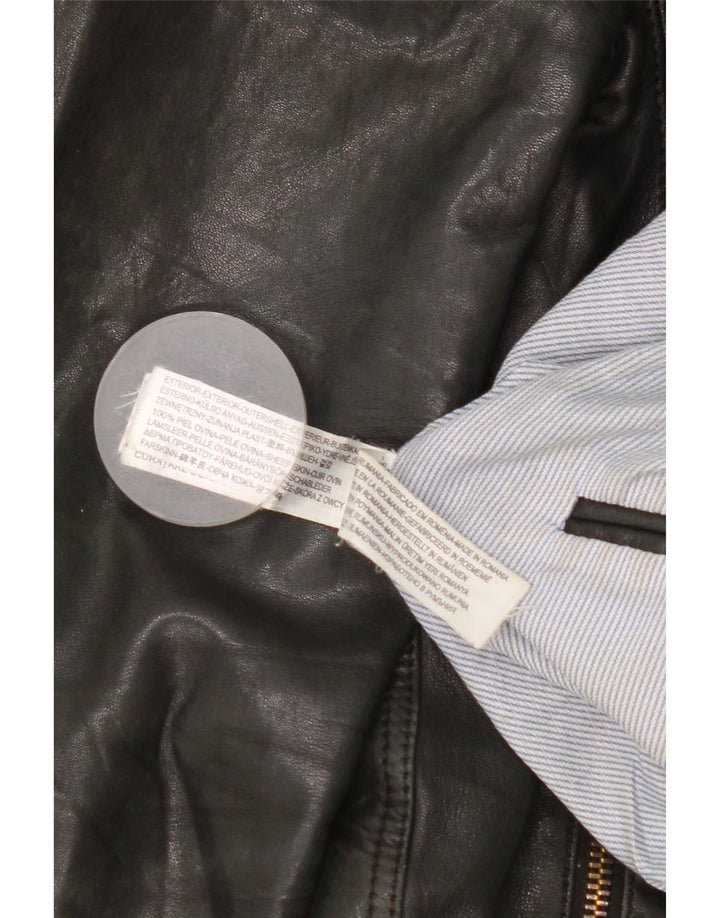 Женская байкерская кожаная куртка Massimo Dutti UK 10, маленькая черная