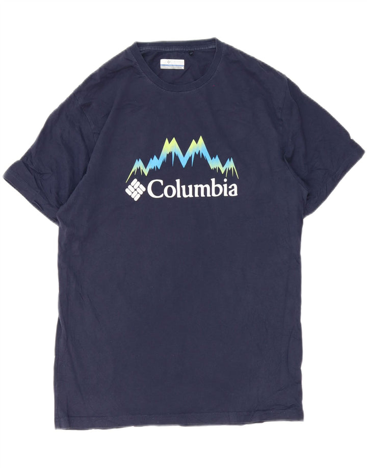 Мужская футболка Columbia с рисунком, темно-синий, хлопковый топ среднего размера