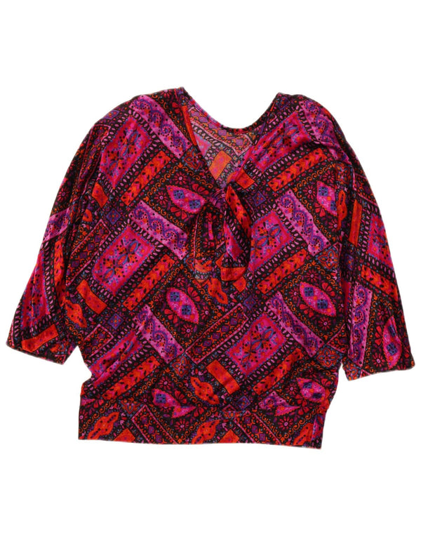 Винтажная женская блузка с рукавом 3/4, топ UK 14, средний разноцветный ретро