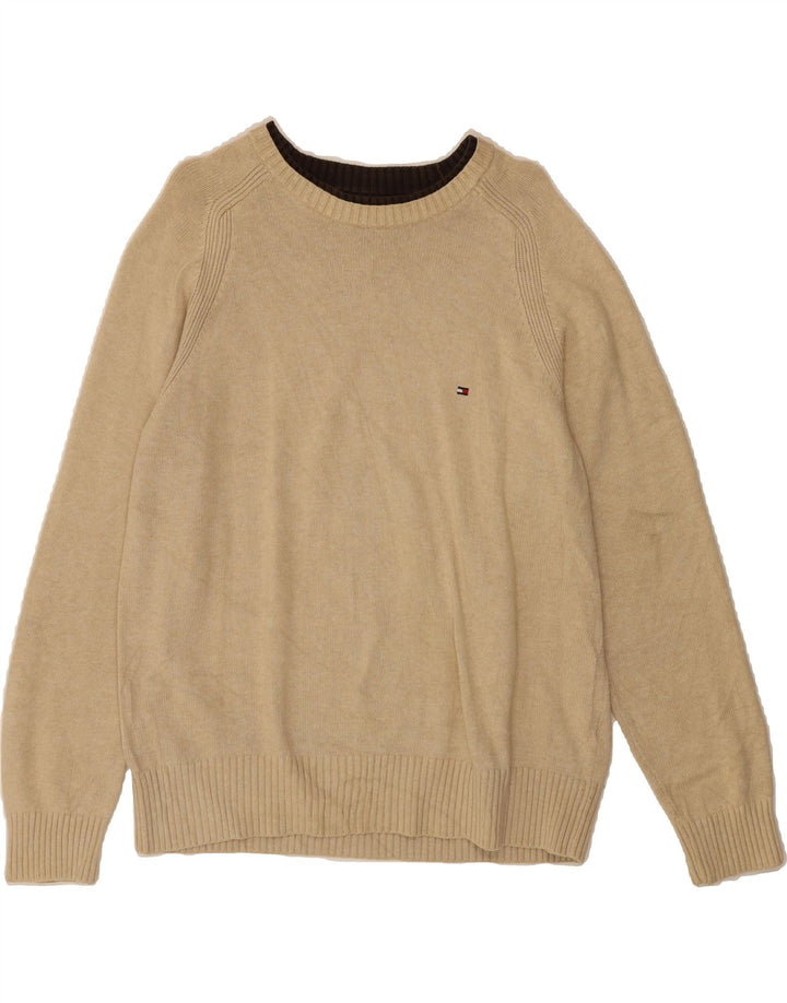 TOMMY HILFIGER Mens Boat Neck Jumper Sweater Medium Beige Cotton Vintage Tommy Hilfiger and Second-Hand Tommy Hilfiger from Messina Hembry 