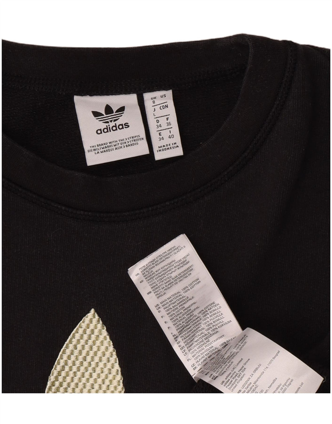 Женский укороченный топ с рисунком Adidas Oversized с длинным рукавом UK 8, маленький черный