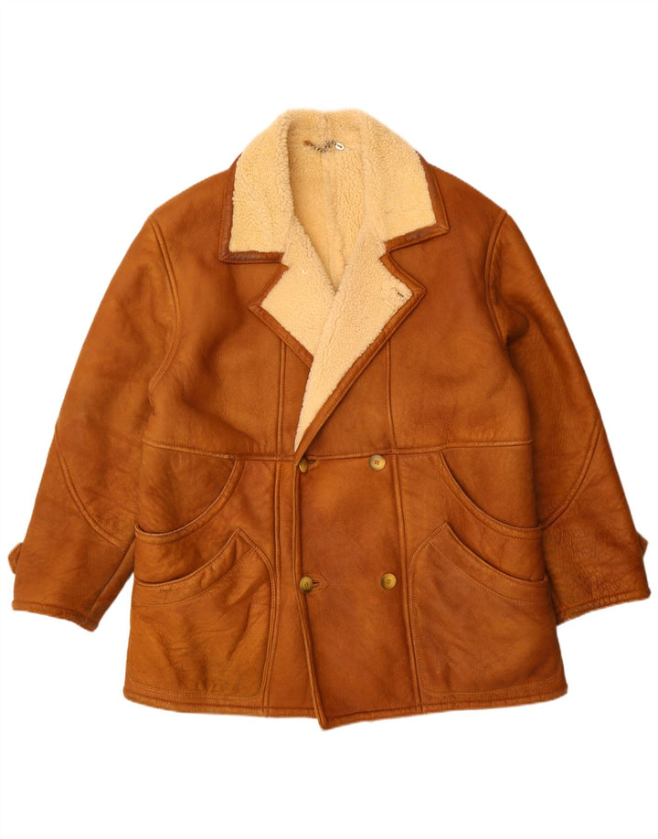 Винтажная мужская двубортная короткая дубленка UK 42 XL Коричневая