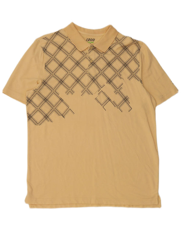 Izod Mens Polo Shirt Large Yellow Check Cotton