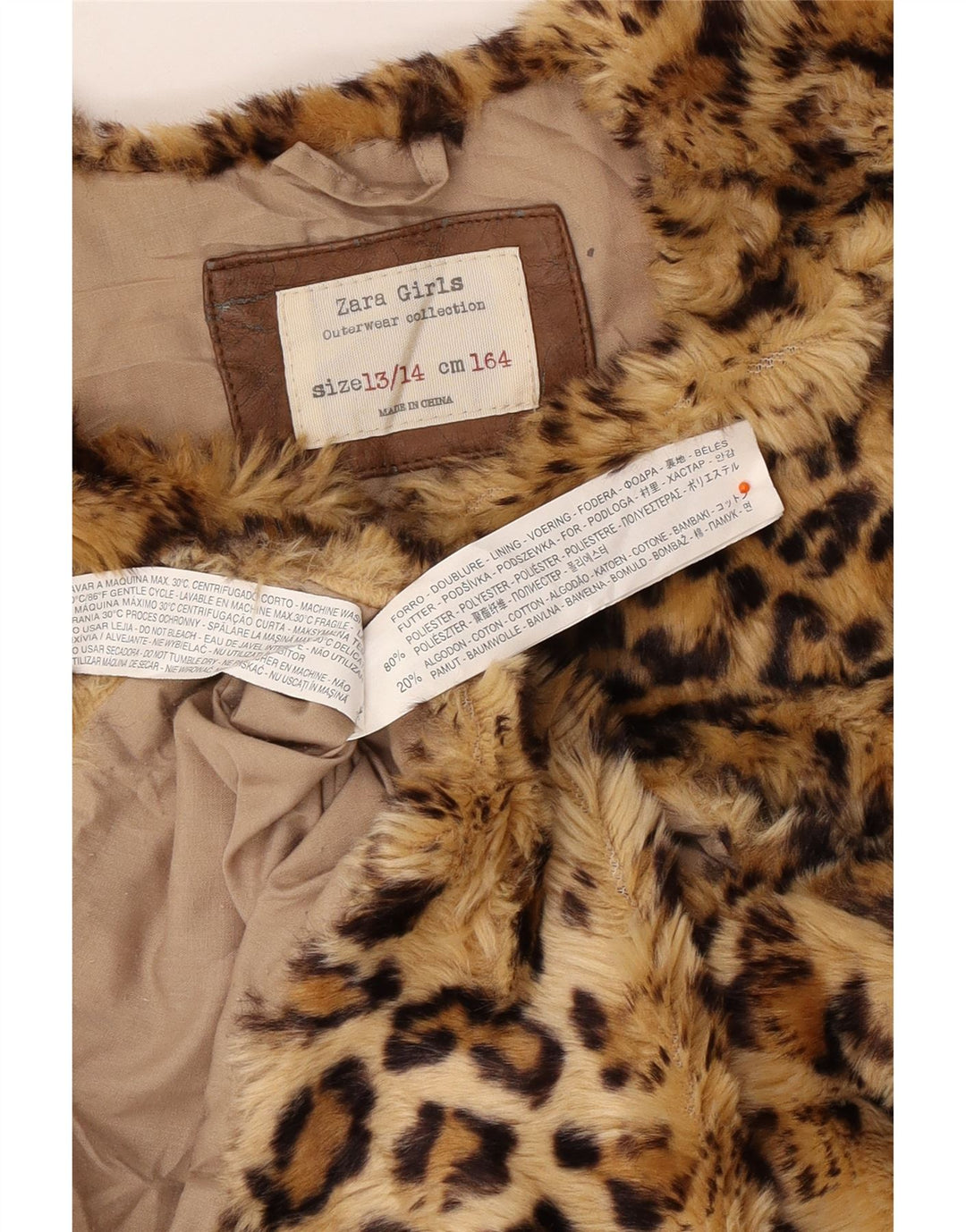 Жилет ZARA из искусственного меха для девочек 13–14 лет, коричневый, полиэстер с животным принтом