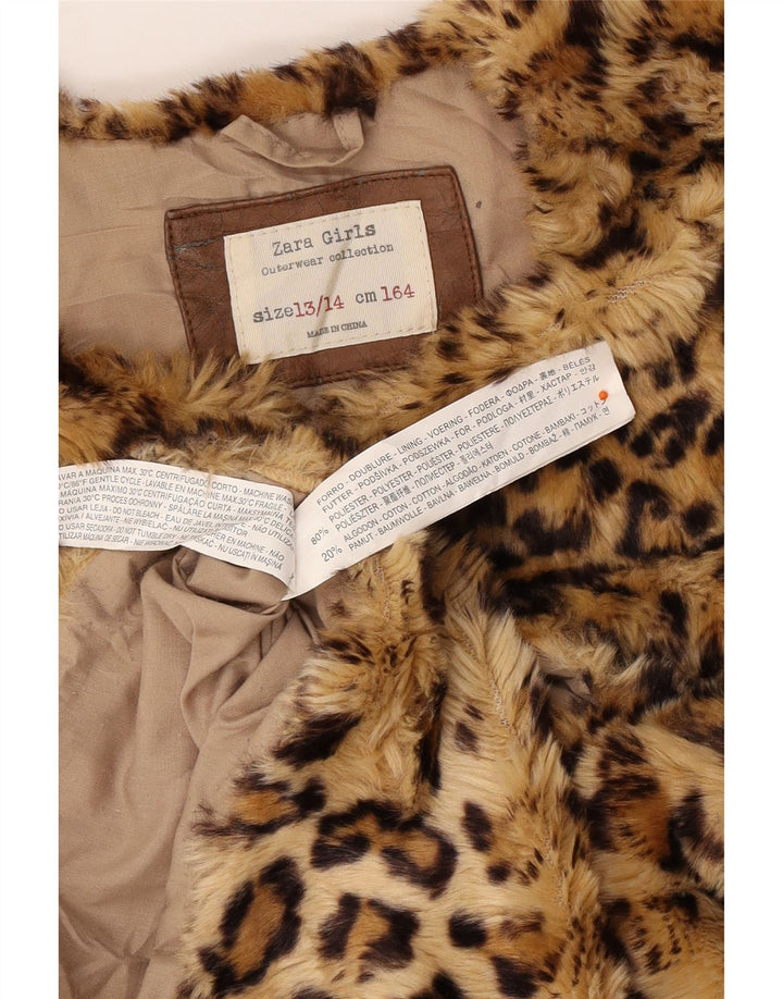Жилет ZARA из искусственного меха для девочек 13–14 лет, коричневый, полиэстер с животным принтом