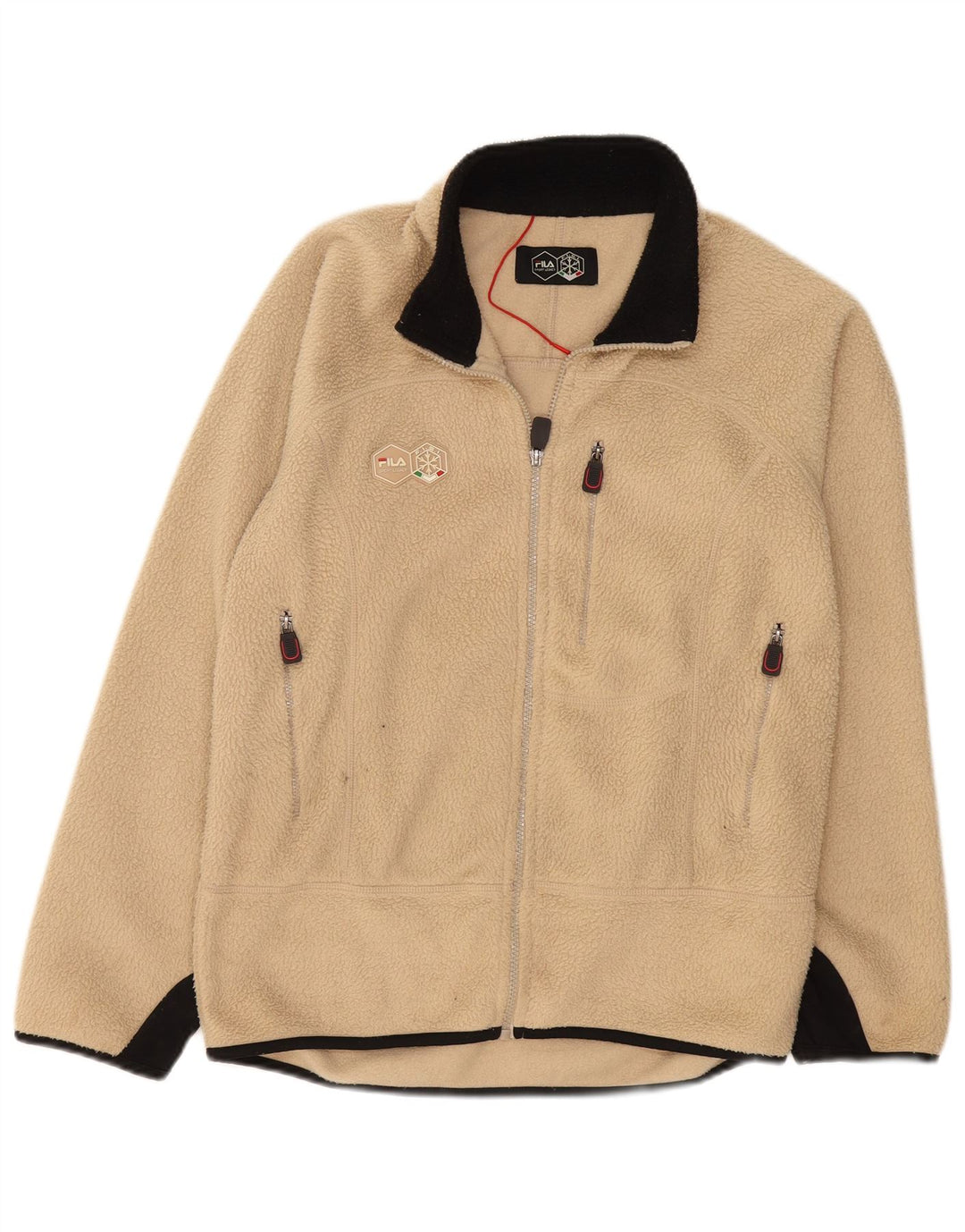 Мужская флисовая куртка FILA UK 36, маленькая, бежевый, полиэстер с цветными блоками