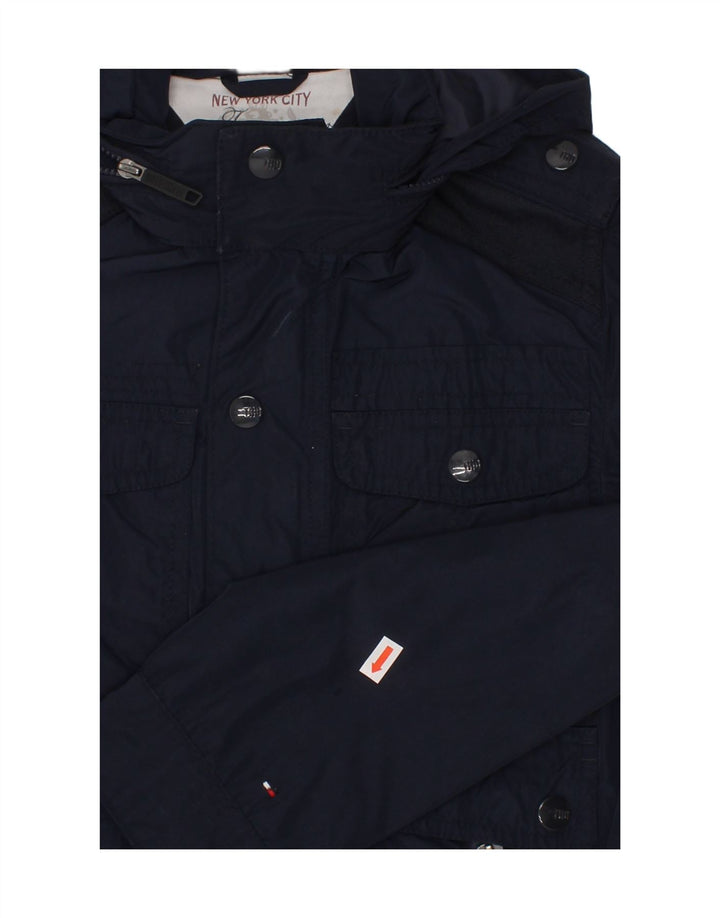 TOMMY HILFIGER Boys Hooded Utility Jacket 7-8 Years Navy Blue Polyester Vintage Tommy Hilfiger and Second-Hand Tommy Hilfiger from Messina Hembry 