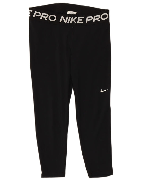 Женские леггинсы с рисунком NIKE Dri Fit UK 14, большие размеры, черный полиэстер