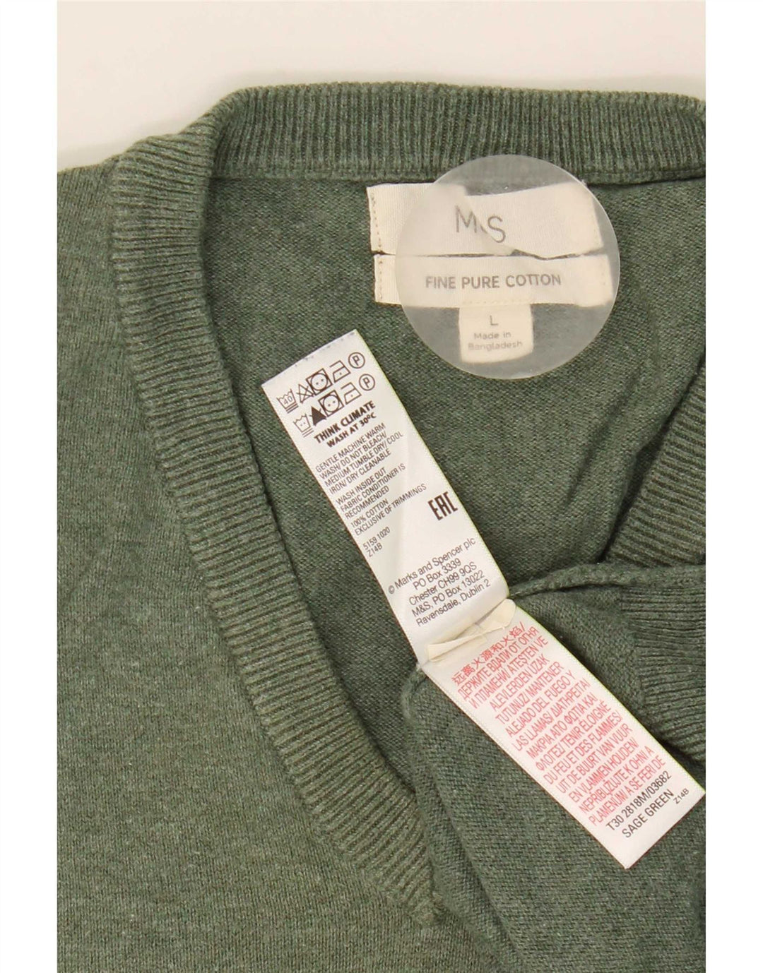 Мужской джемпер с v-образным вырезом Marks & Spencer, большой зеленый хлопковый свитер