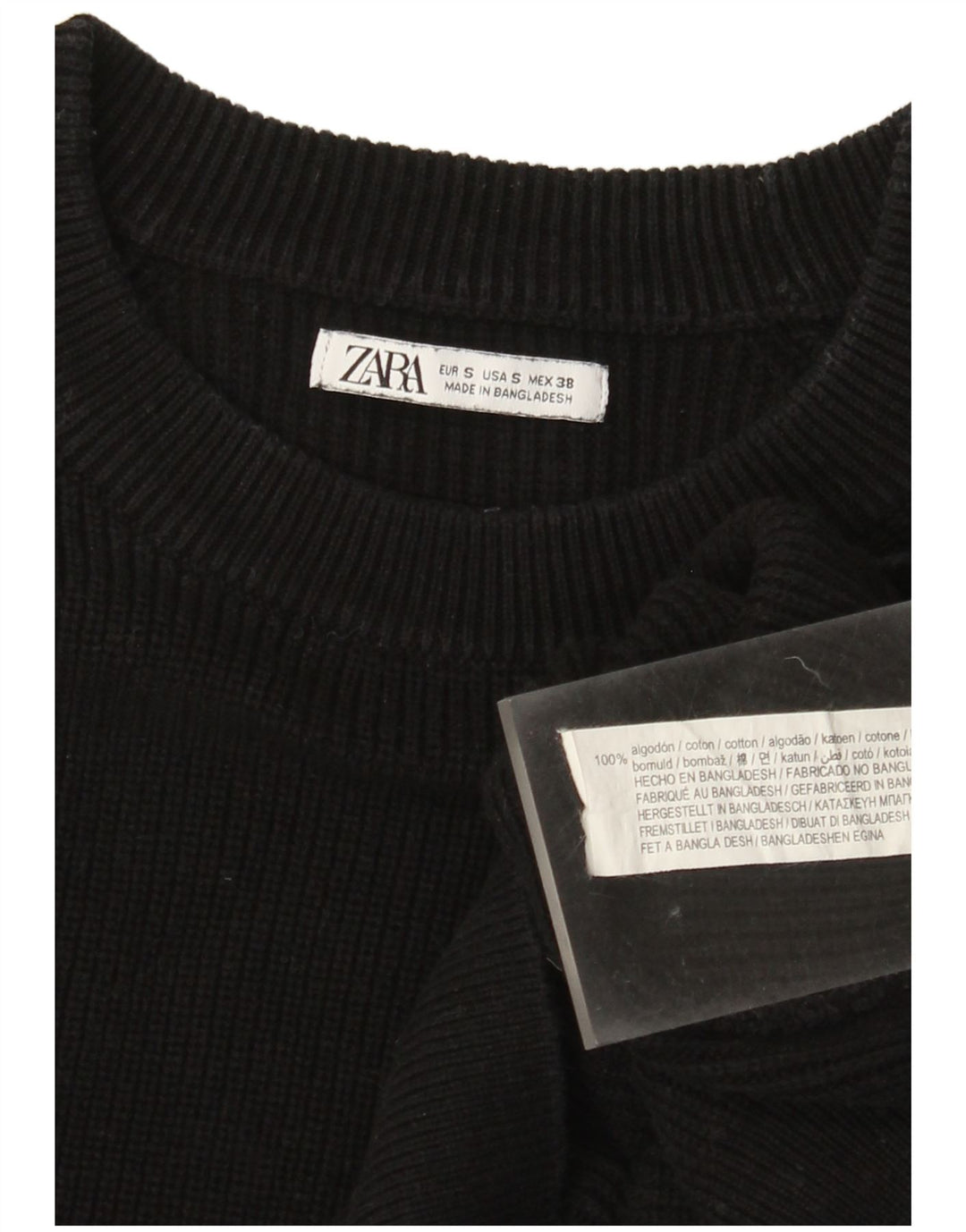 Мужской джемпер с вырезом лодочкой Zara, маленький черный хлопковый свитер