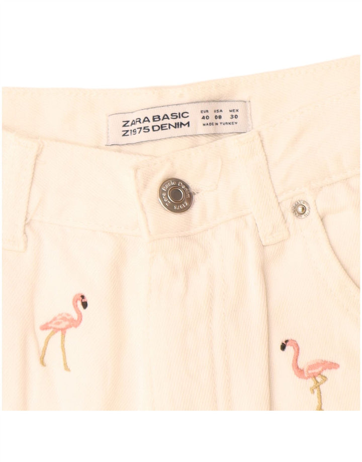 Женские джинсовые шорты Zara с абстрактным узором EU 40 Medium W28 Off White