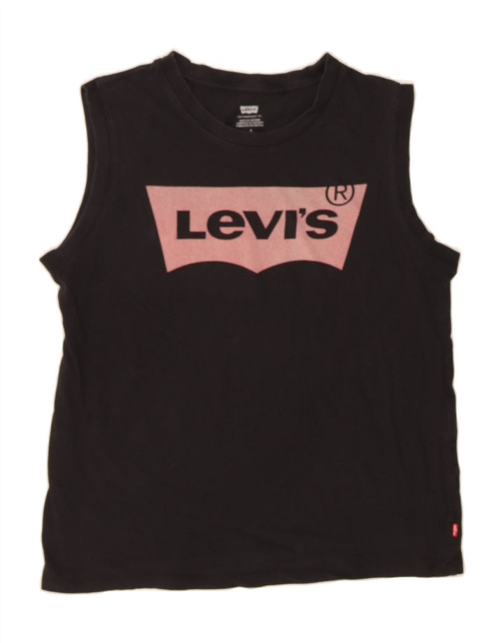 LEVI'S Womens Graphic Vest Top UK 14 Medium Black Vintage Levi's and Second-Hand Levi's from Messina Hembry 