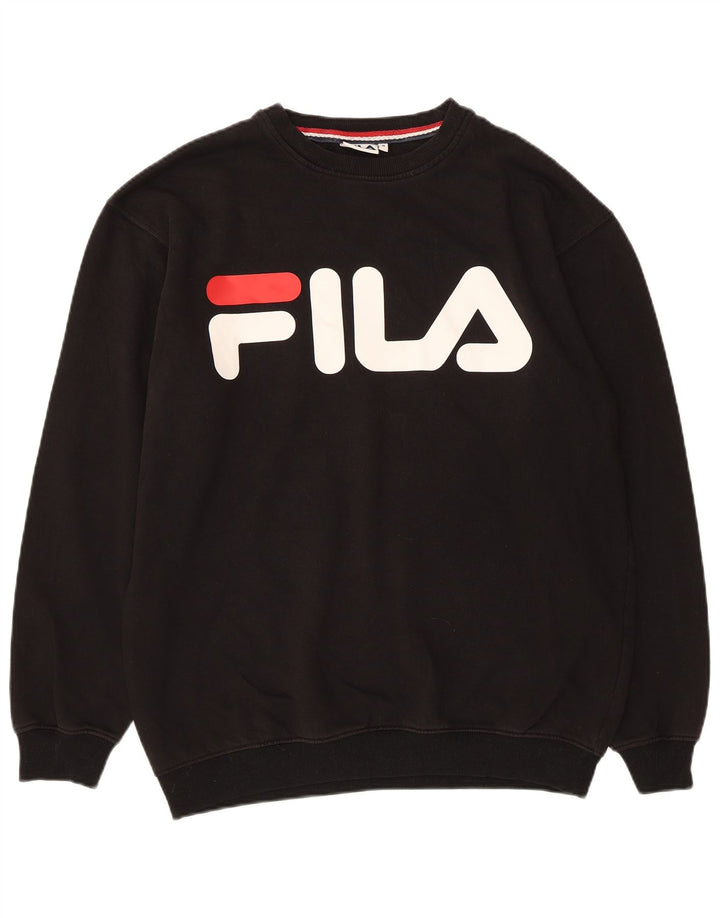 Мужской свитшот с рисунком Fila, хлопковый джемпер среднего размера, черный
