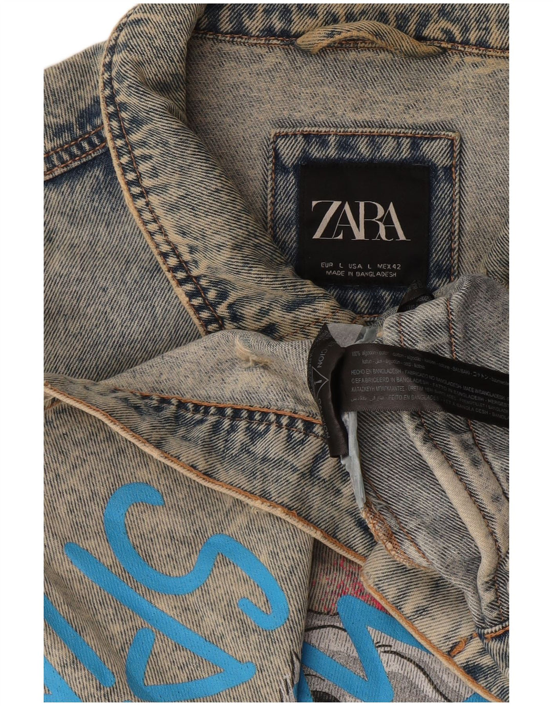 Мужская джинсовая куртка Zara UK 40, большая синяя хлопковая ткань