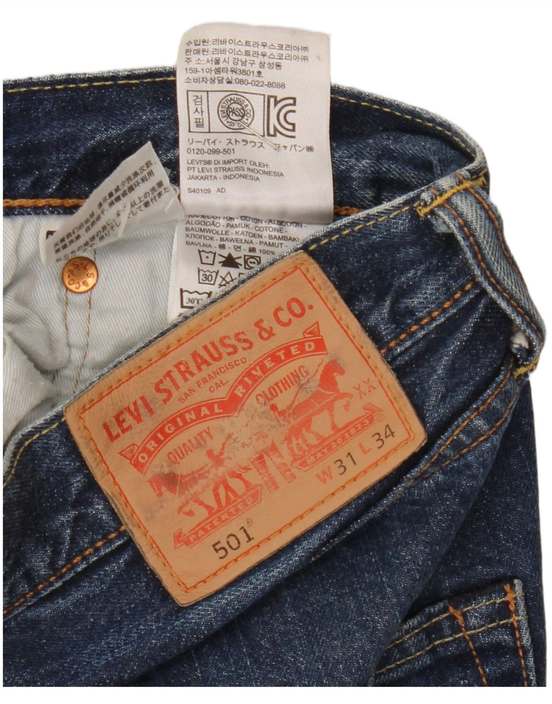 Мужские прямые джинсы Levi's 501 W31 L34 синие, хлопок