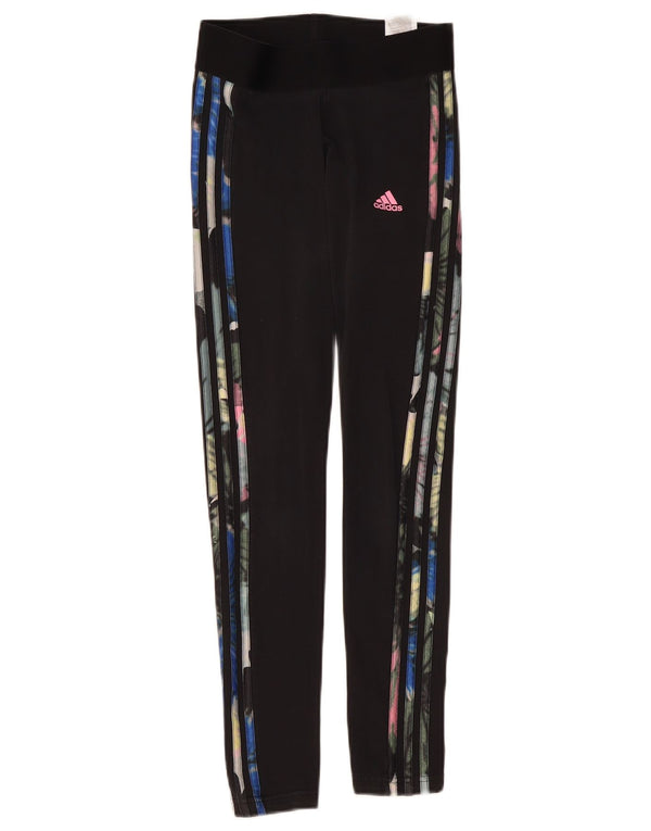 Женские леггинсы Adidas UK 4/6 XS, черный хлопок с цветочным принтом