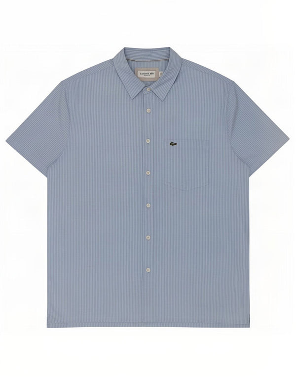Мужская рубашка стандартного кроя с коротким рукавом Lacoste, размер 44 XL, синяя в тонкую полоску
