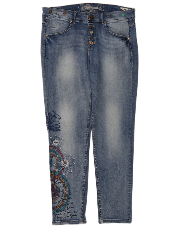Женские узкие джинсы Desigual с рисунком W32 L30 синие с цветочным принтом