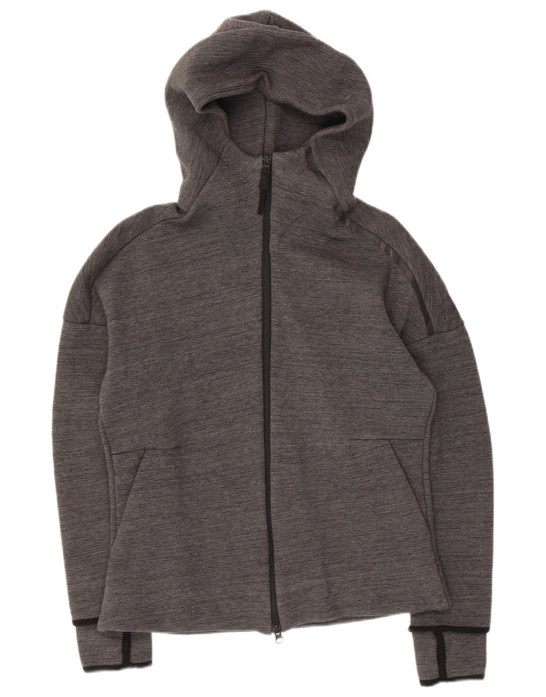 Женский свитер с капюшоном на молнии Adidas UK 12/14, средний серый в тонкую полоску