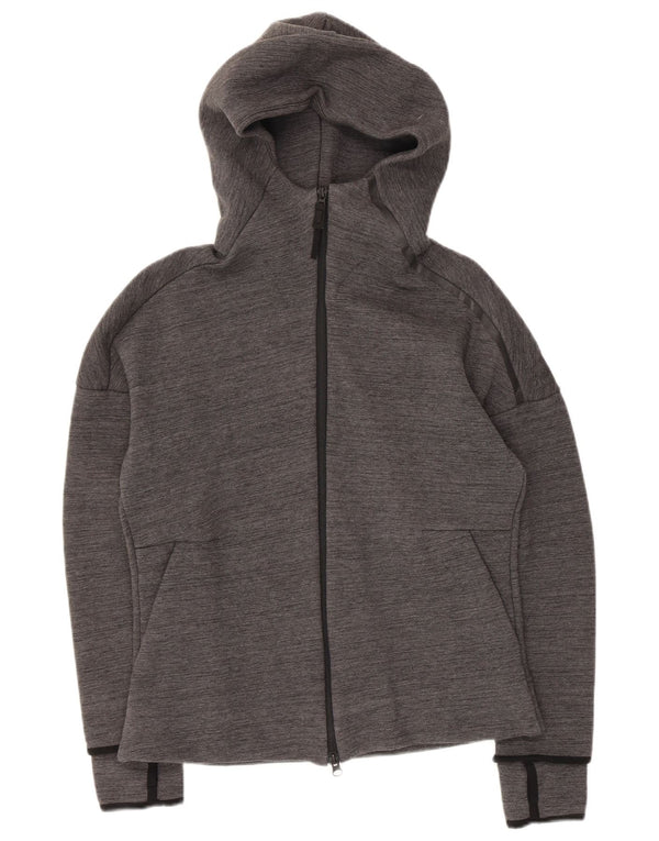 Женский свитер с капюшоном на молнии Adidas UK 12/14, средний серый в тонкую полоску