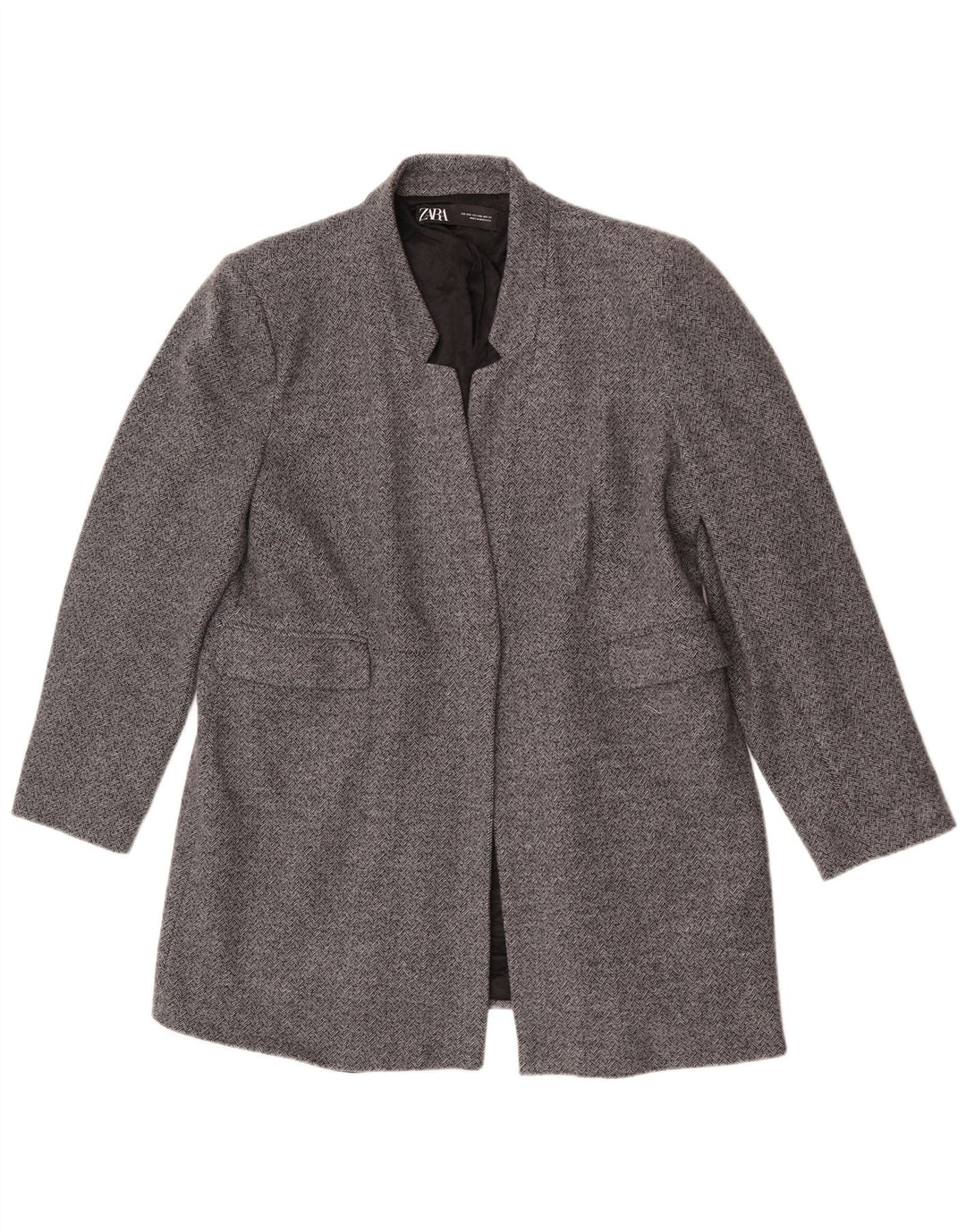 Женский открытый пиджак Zara UK 20 2XL, серый хлопок, с узором «в елочку»