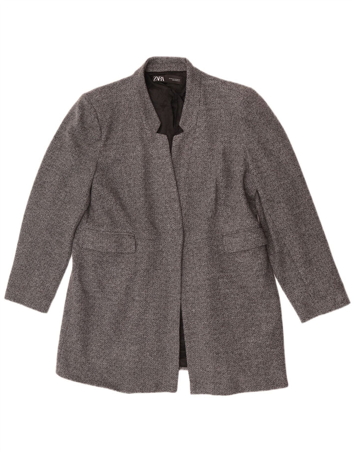 Женский открытый пиджак Zara UK 20 2XL, серый хлопок, с узором «в елочку»
