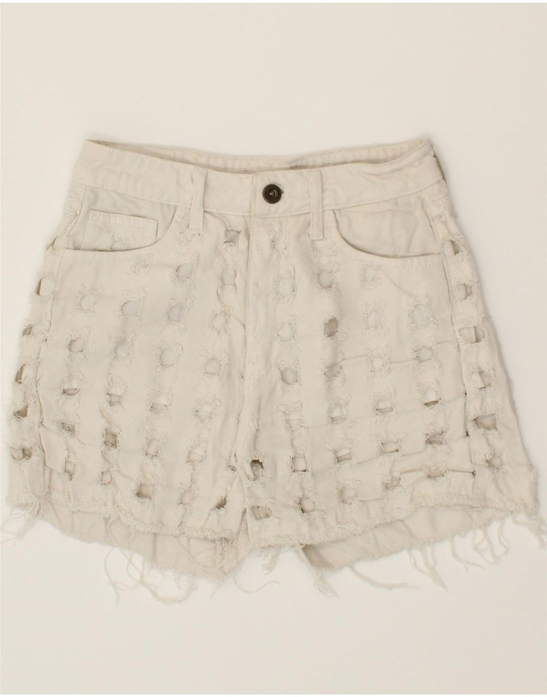 DESIGUAL Womens Distressed Denim Shorts EU 36 Small W26  White Cotton Vintage Desigual and Second-Hand Desigual from Messina Hembry 