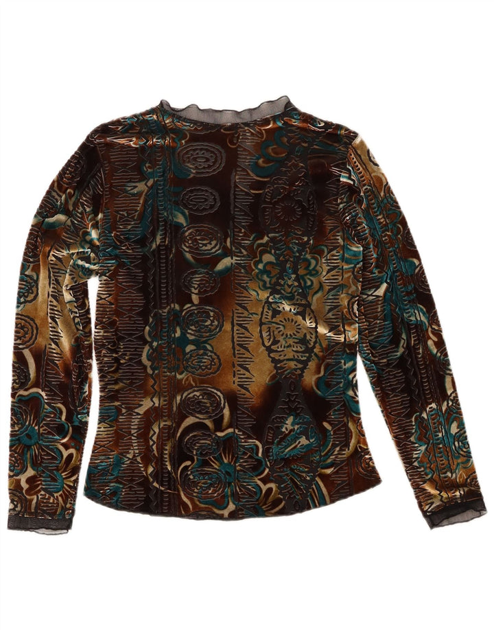 Винтажный женский бархатный топ с длинным рукавом, Великобритания, 6 XS, разноцветный цветочный принт