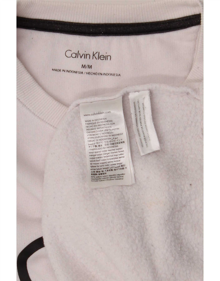 Мужской свитшот с рисунком Calvin Klein, хлопковый джемпер среднего размера, белый цвет