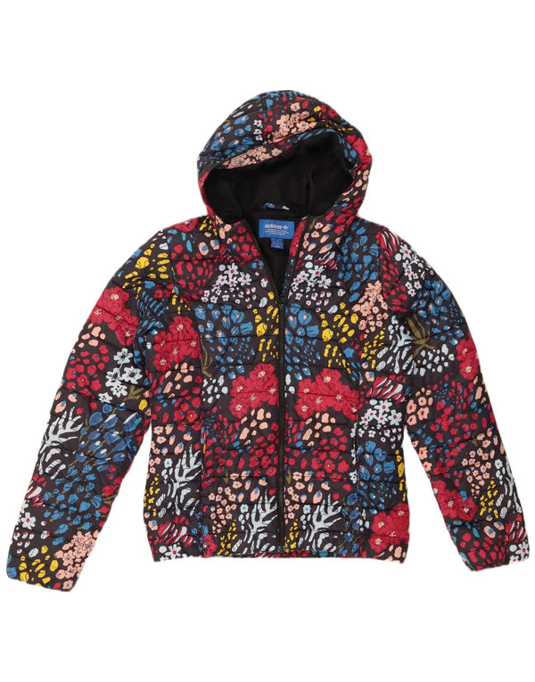 Adidas Womens Hooded Padded Jacket UK 12 Medium  Multicoloured Floral Nylon