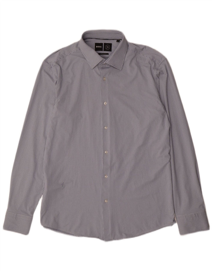 Мужская рубашка стандартного кроя Hugo Boss, размер 41, 16, большая синяя пятнистая полиамидная ткань