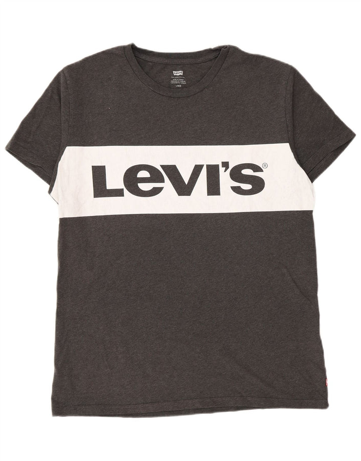Мужская футболка с рисунком Levi's, большой серый хлопок с цветными блоками