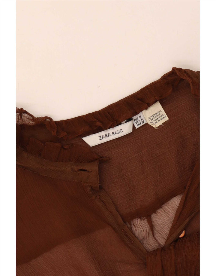 Женский прозрачный топ с длинным рукавом Zara UK 14, средний коричневый шелковый цвет